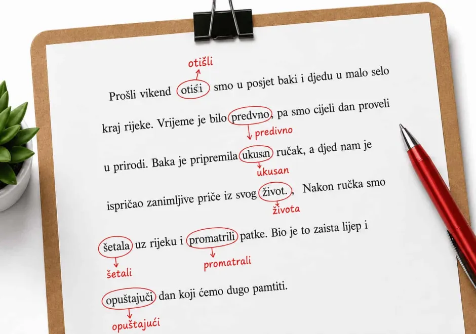 Tekst na podlozi za pisanje s lektorskim ispravcima