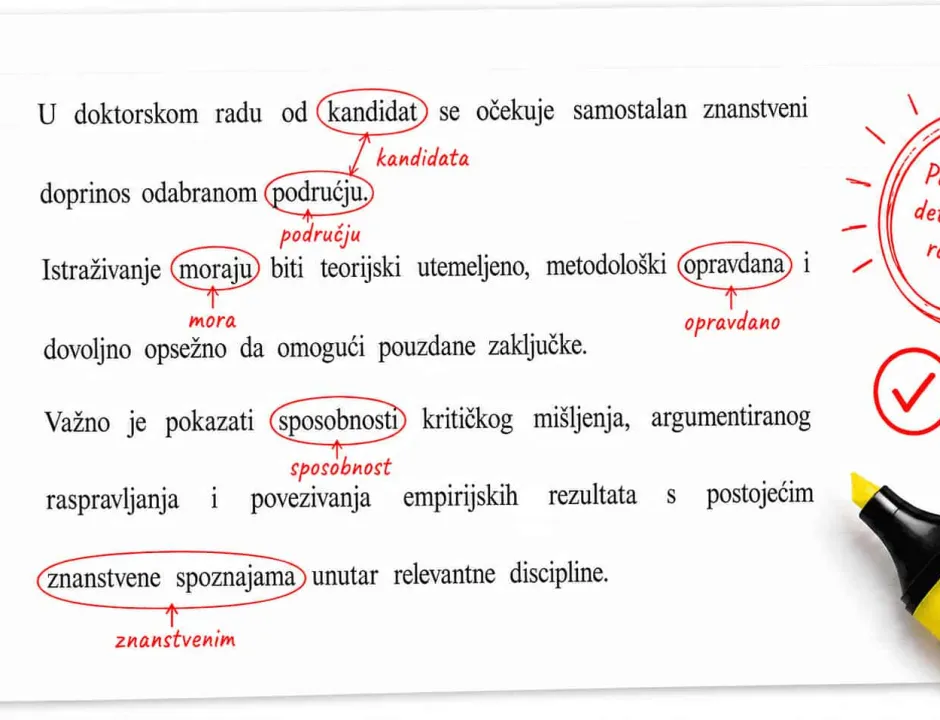 Lektorirani tekst doktorskog rada s ispravcima i markerom
