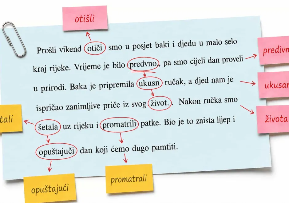 Tekst s ispravcima na ljepljivim papirićima